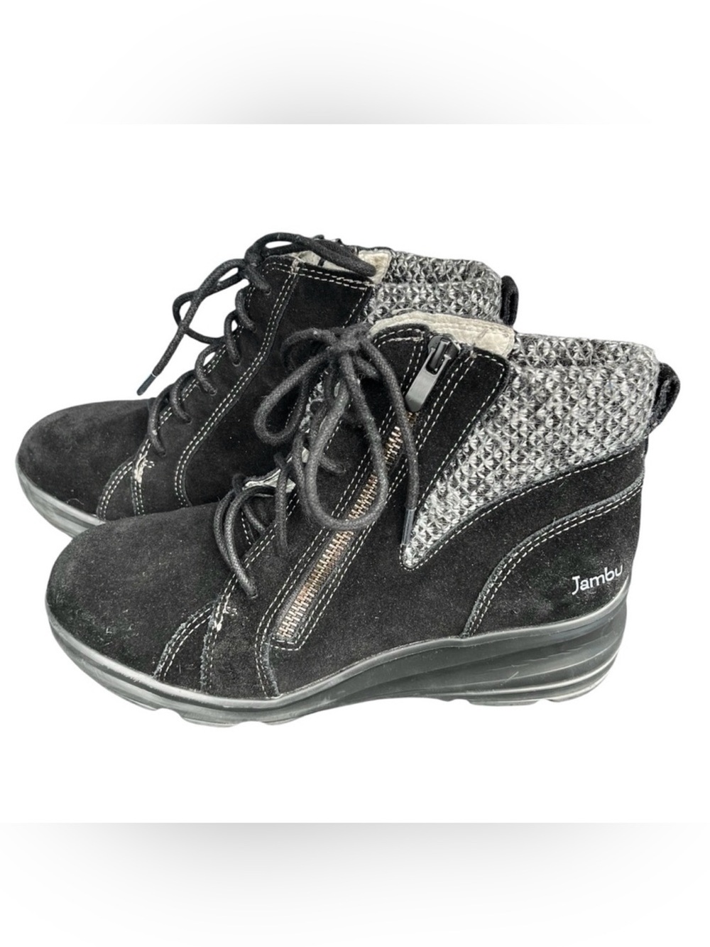 Jambu Stella Black Suede Water Resistant Knit Ankle Boots Booties Size 7.5 M